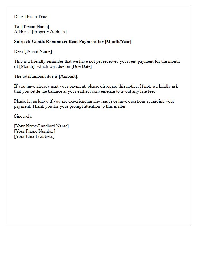 Gentle Reminder Letter Concerning Your Monthly Rent