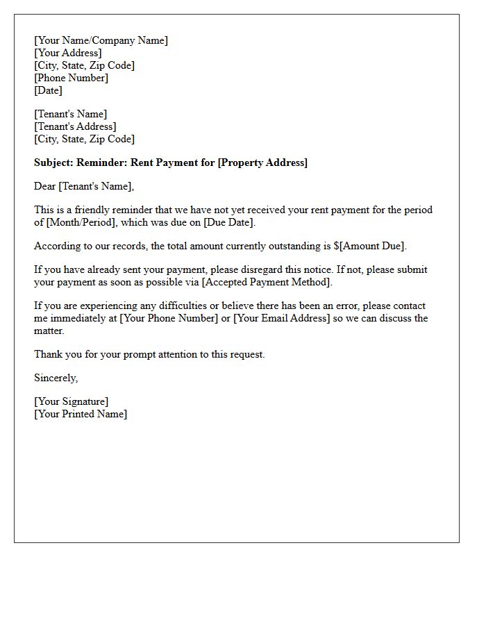 Initial Reminder Letter for Missed Rent Payment