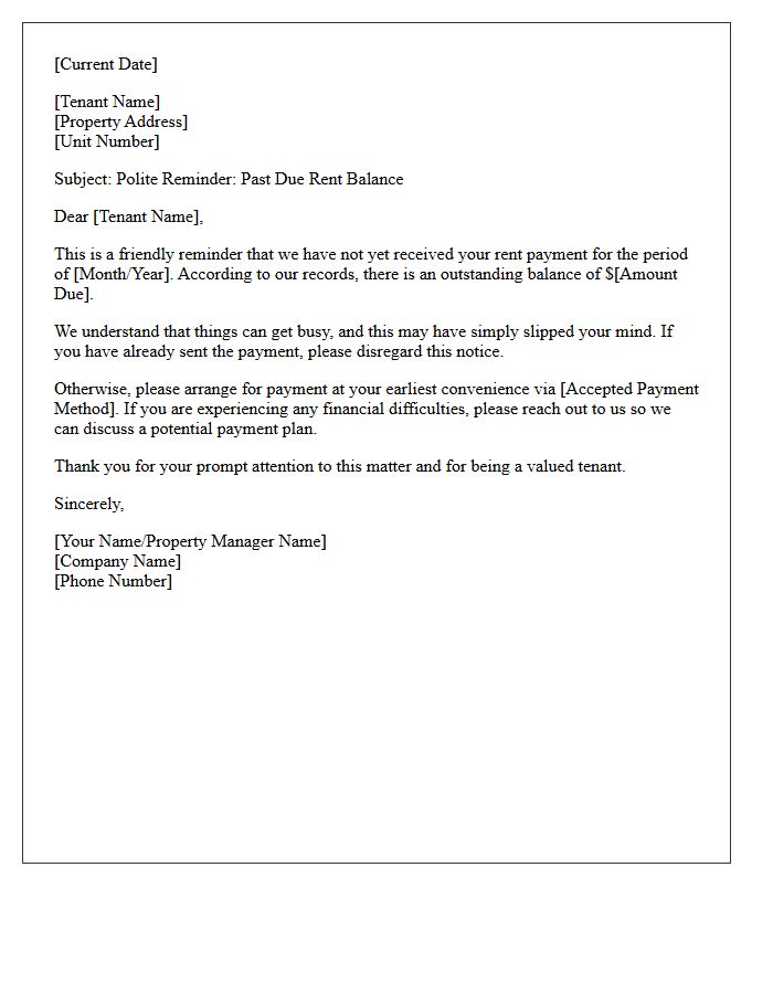Polite Reminder Letter for Past Due Rent Balance