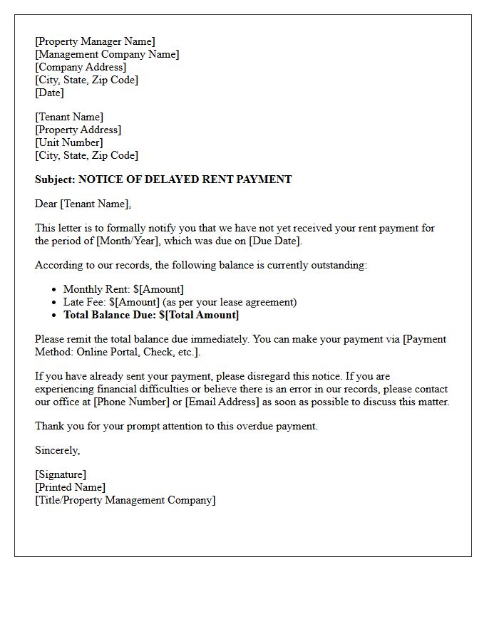 Property Management Letter for Delayed Rent Payment