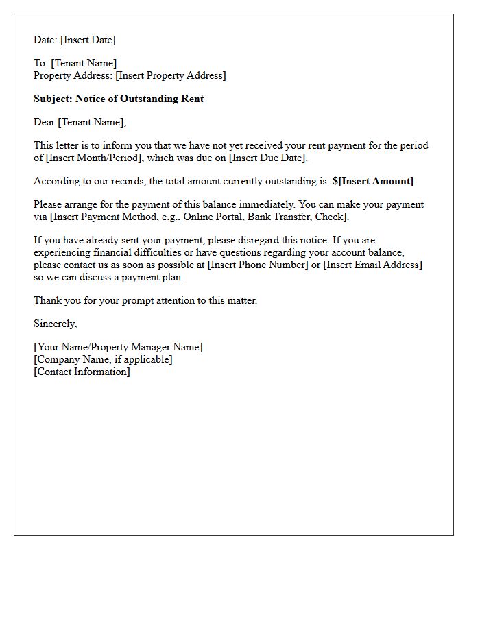 Tenant Communication Letter for Outstanding Rent