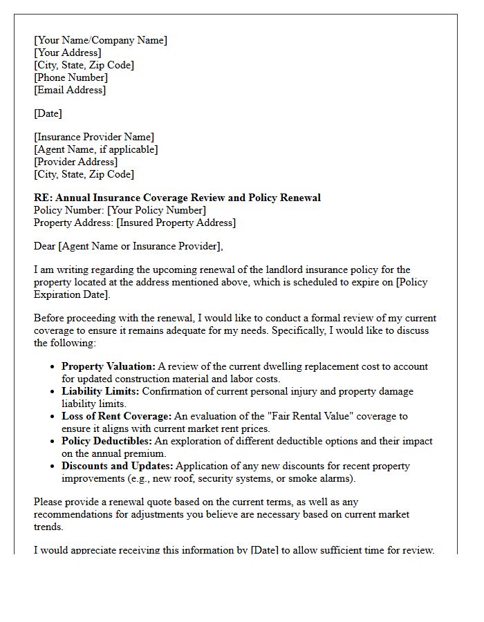 Annual Landlord Insurance Coverage Review And Renewal Letter
