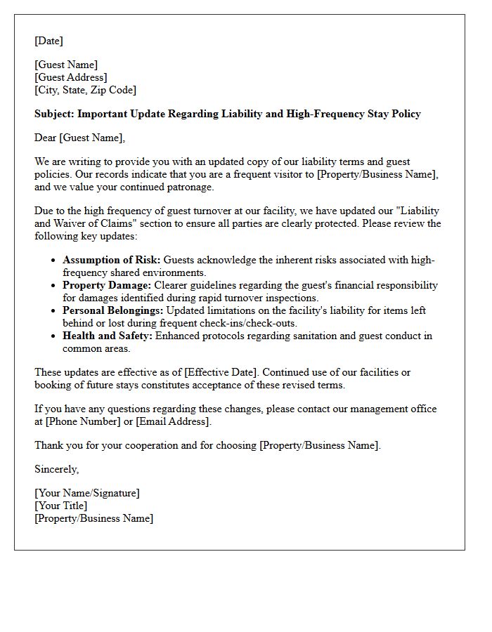 High-Frequency Guest Turnover Liability Update Letter