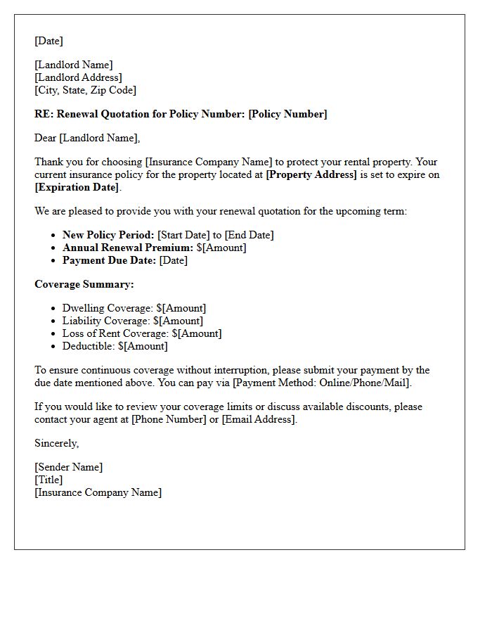 Landlord Policy Renewal Premium Quotation Letter