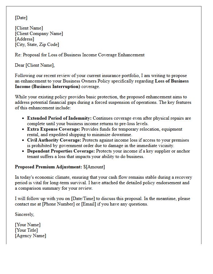 Loss Of Business Income Coverage Enhancement Proposal Letter