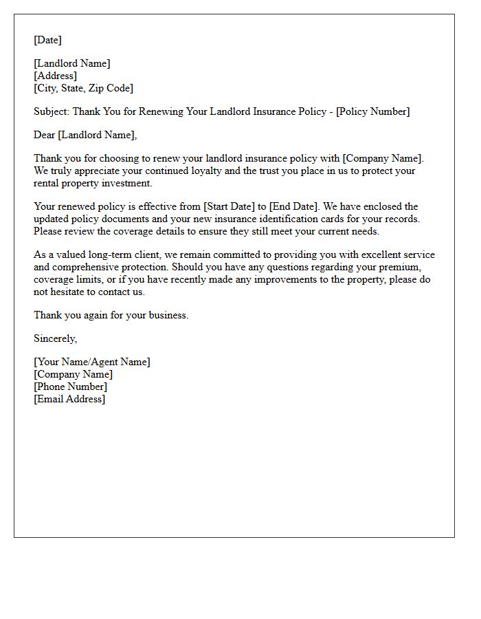 Loyal Landlord Policy Renewal Appreciation Letter