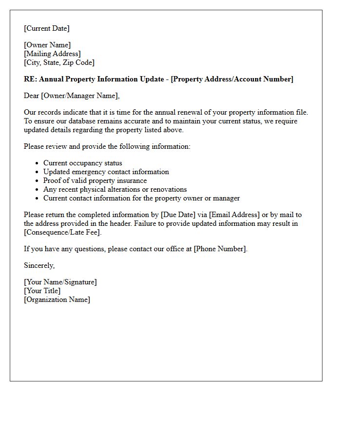 Request For Updated Property Information Renewal Letter