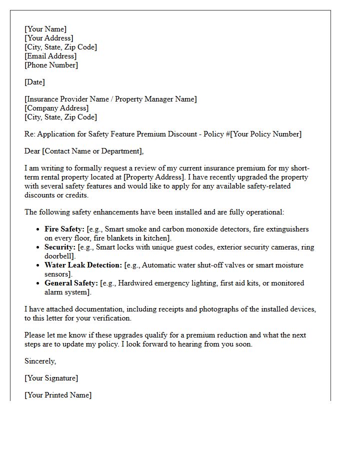 Short-Term Rental Safety Feature Discount Application Letter