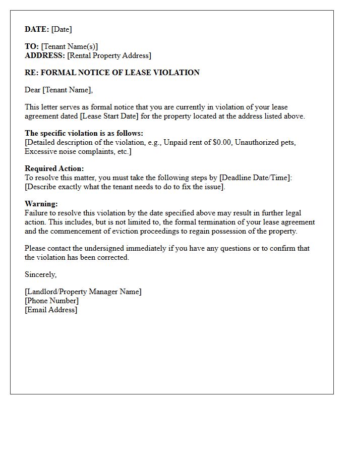 Failure To Resolve This May Result In Lease Termination Or Eviction