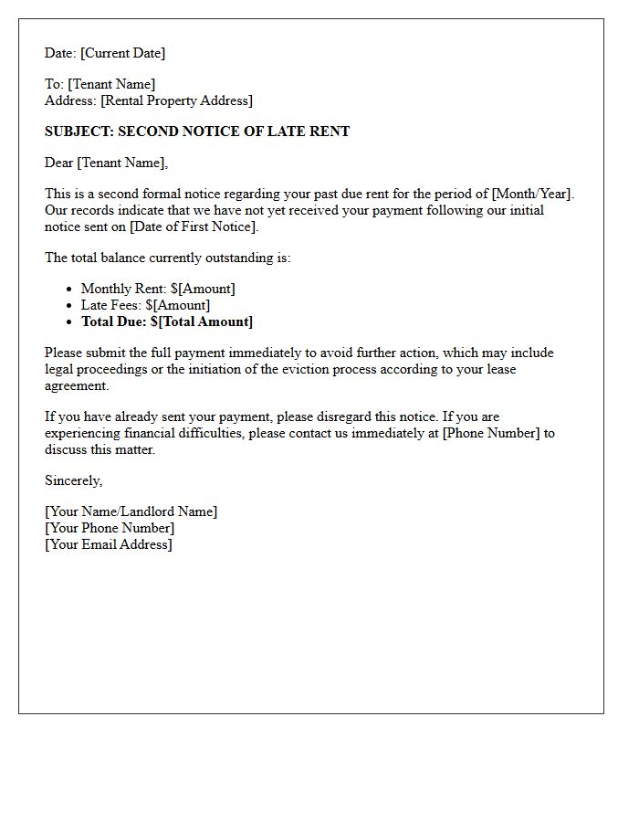 Subject Second Notice Of Late Rent Letter