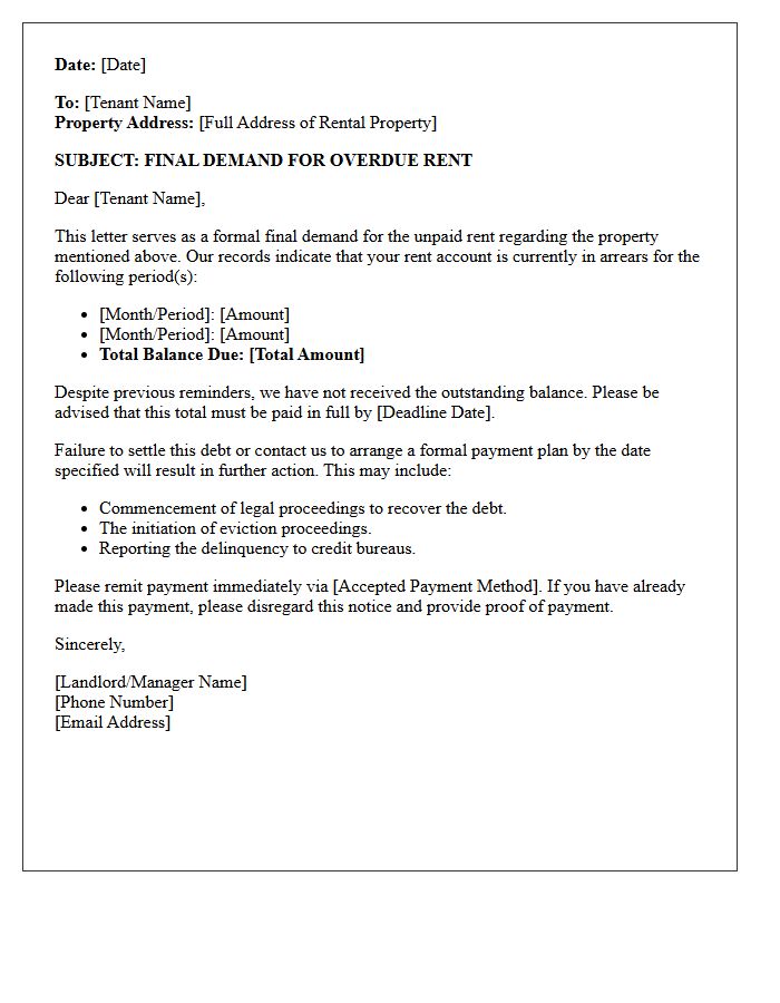 Final Demand for Overdue Rent Letter