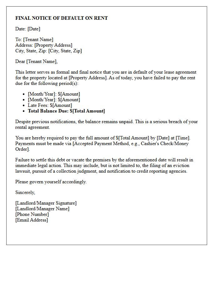 Final Notice of Default on Rent Letter