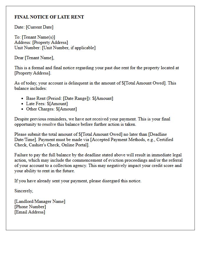 Final Notice of Late Rent Letter