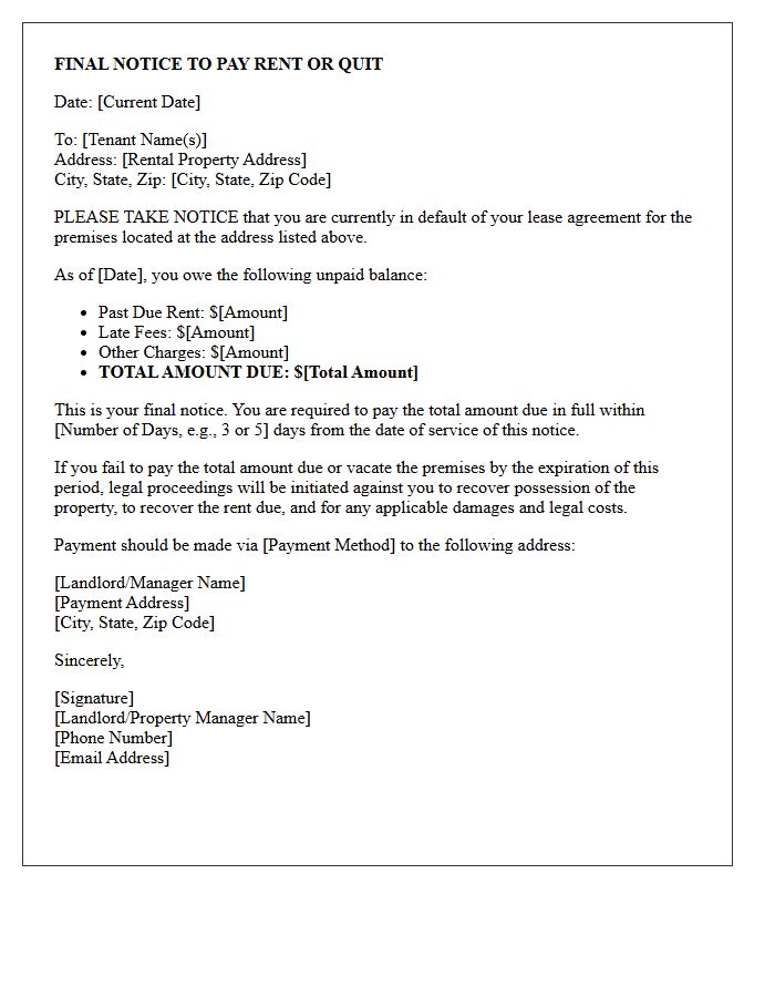 Final Notice to Pay Rent or Quit Letter