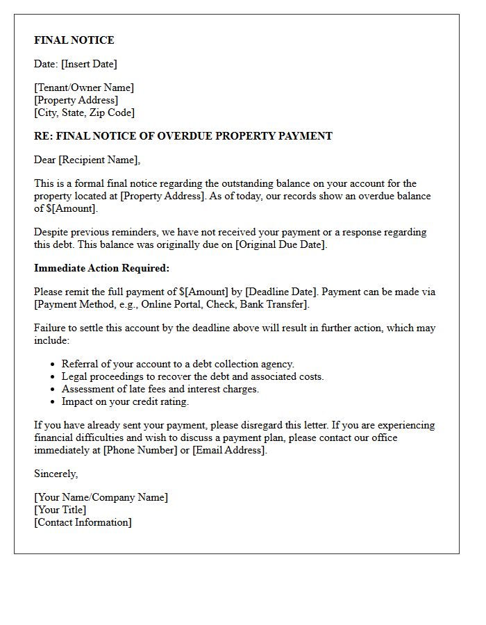 Overdue Property Payment Final Notice Letter