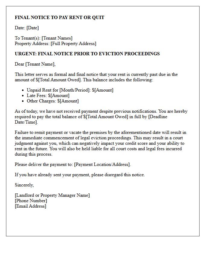 Pre-Eviction Final Rent Notice Letter