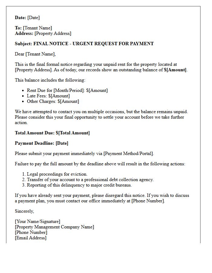 Property Management Final Rent Collection Letter