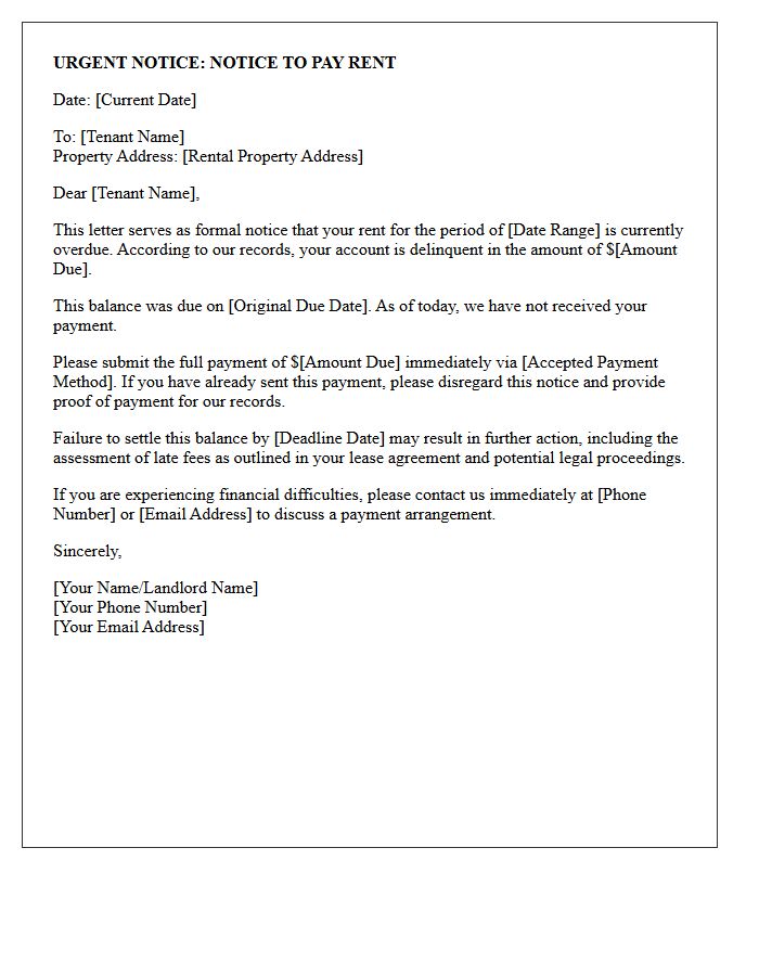 Urgent Notice of Unpaid Rent Letter