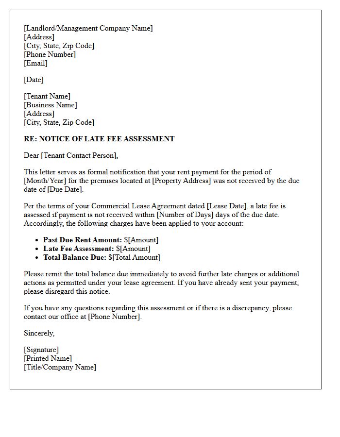Commercial Property Late Fee Assessment Letter