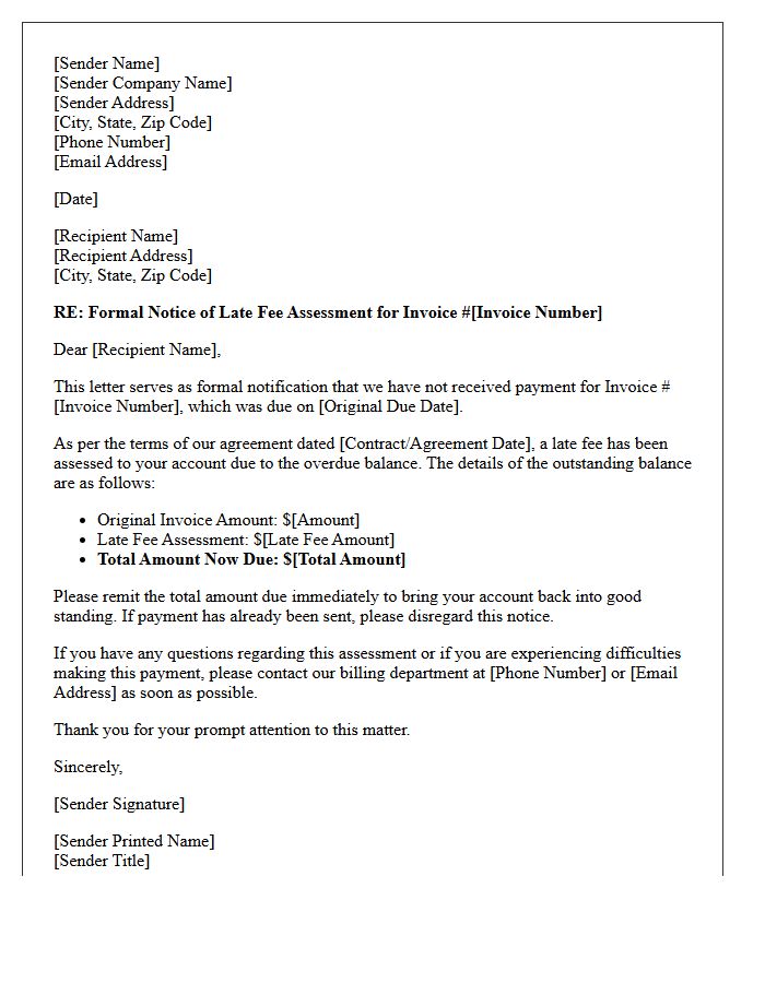 Formal Notice of Late Fee Assessment Letter