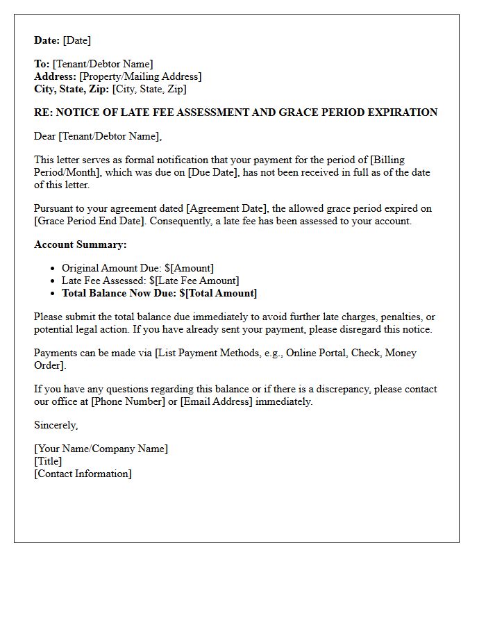 Notice of Late Fee Assessment and Grace Period Expiration Letter