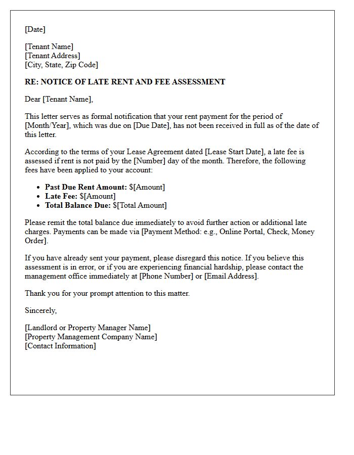 Residential Lease Late Rent Fee Assessment Letter