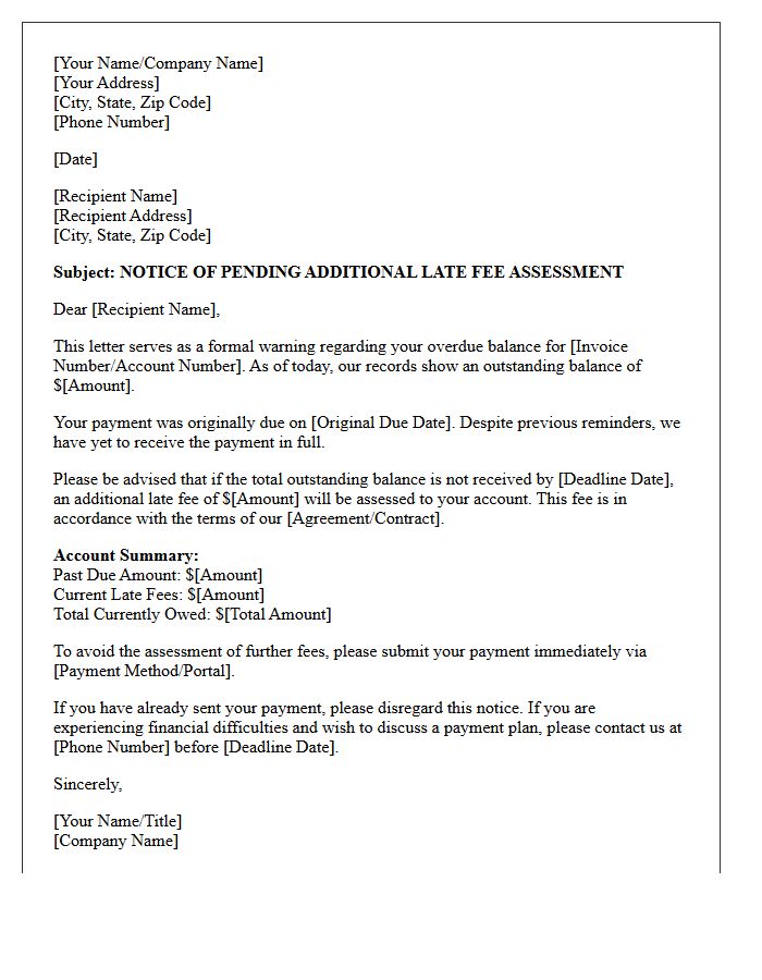 Warning of Additional Late Fee Assessment Letter