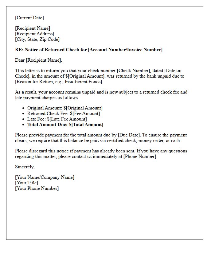 Notice of Returned Check and Late Fees Letter