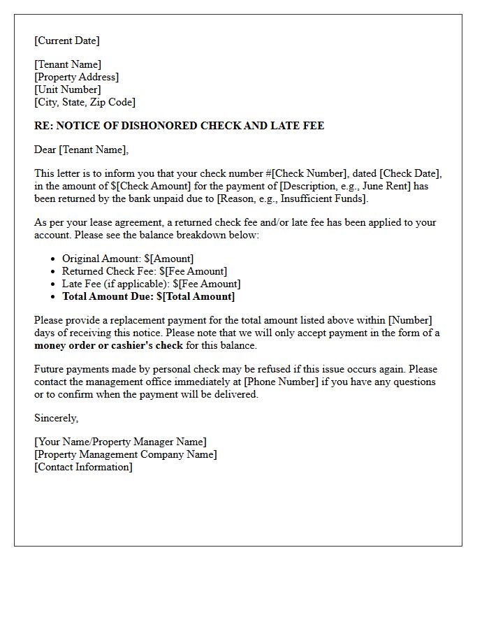 Property Management Bounced Check and Penalty Letter