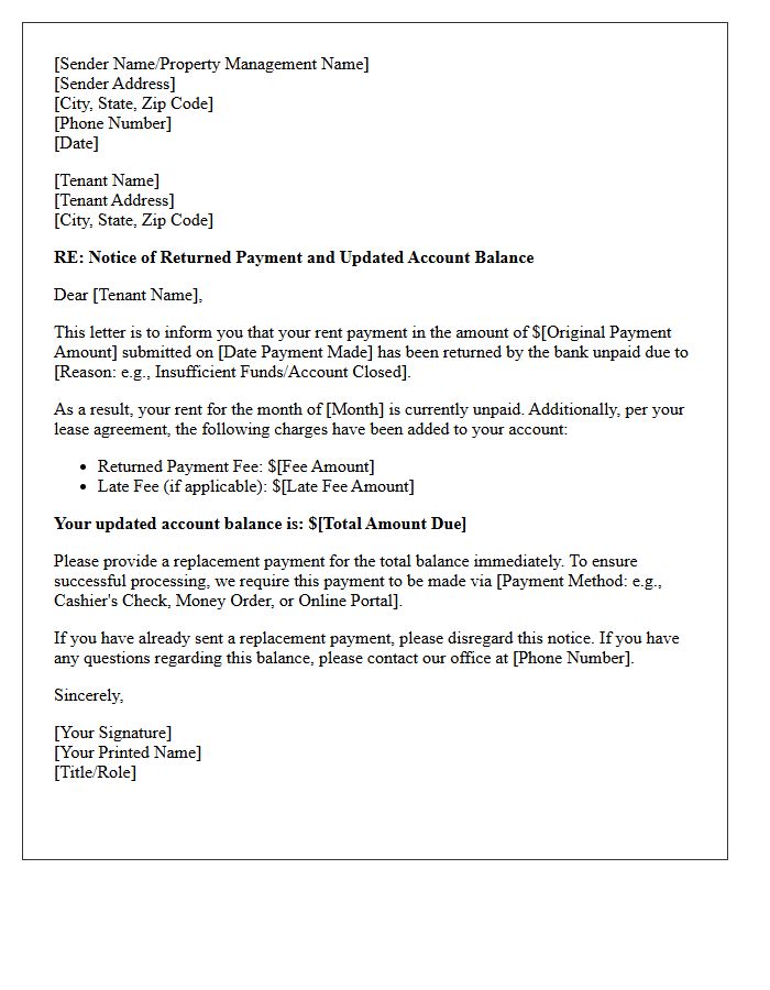 Returned Rent Payment and Account Balance Update Letter