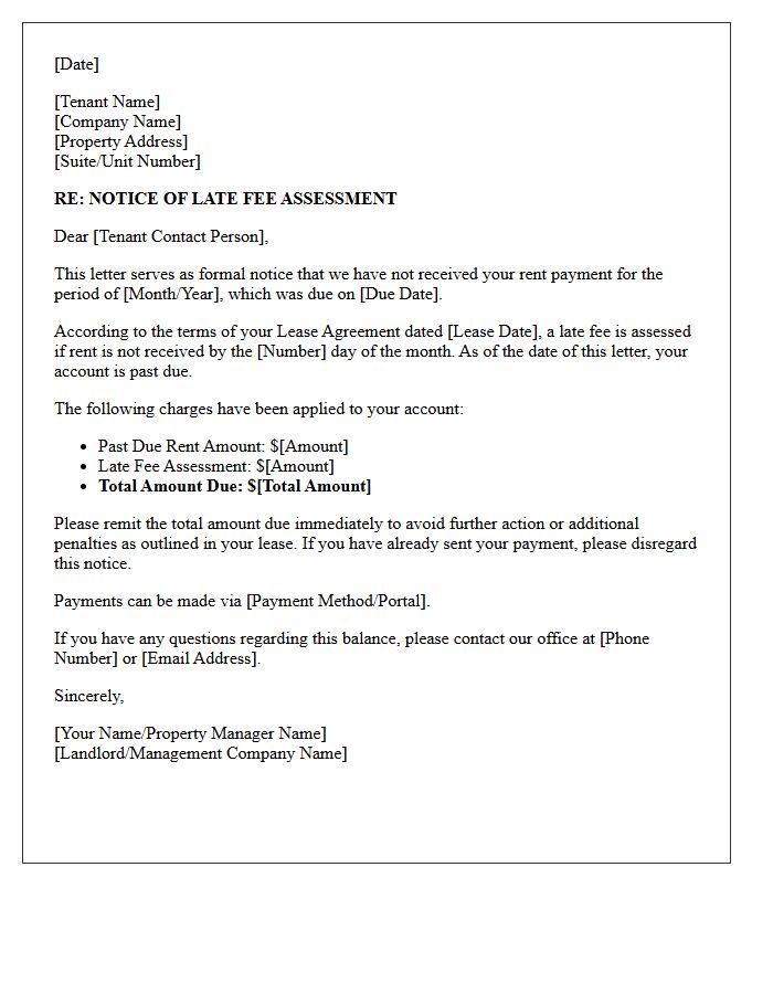 Commercial Rent Late Fee Assessment Letter