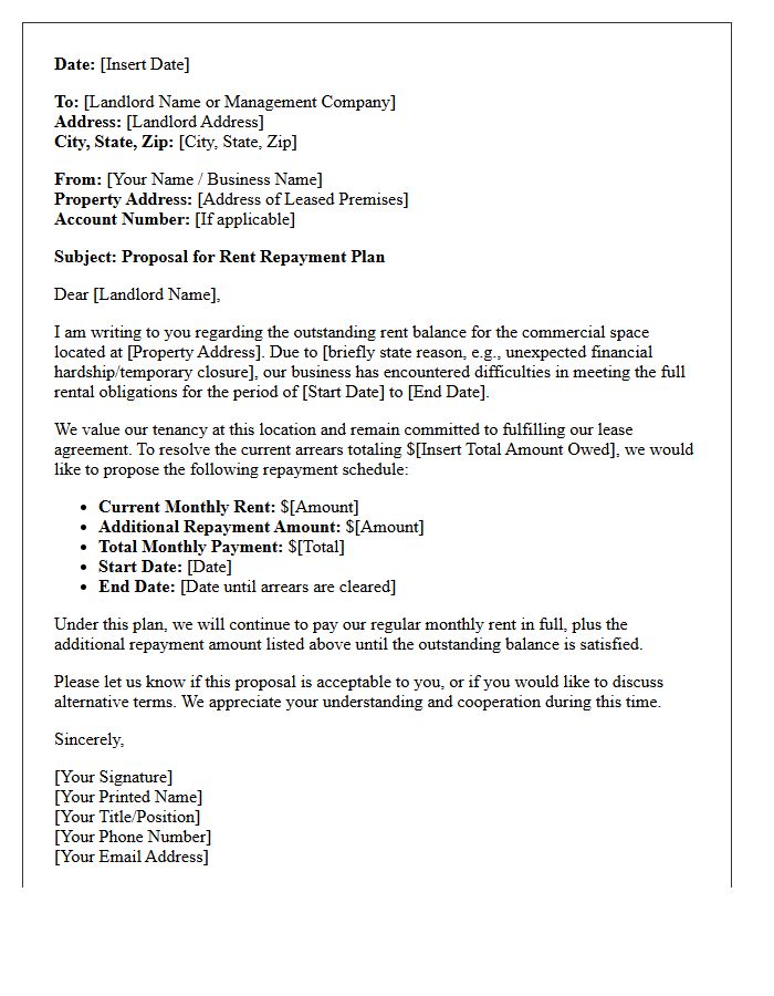 Commercial Rent Repayment Plan Offer Letter
