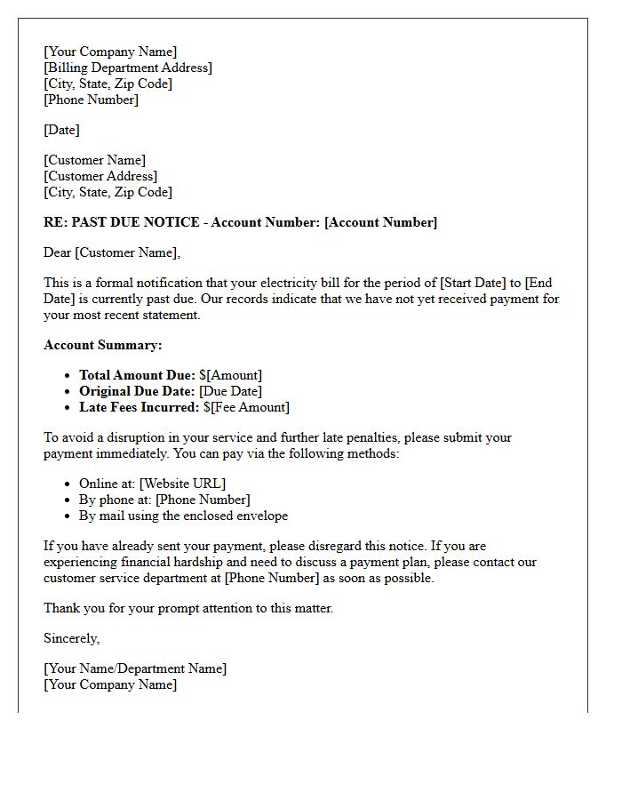 Electricity Bill Past Due Notification Letter