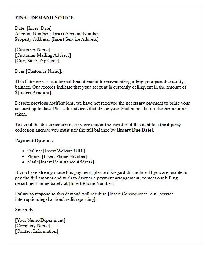 Final Demand Letter for Past Due Utility Balances