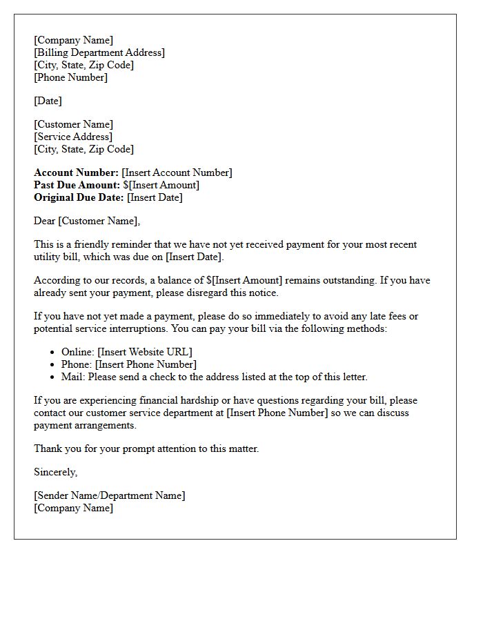First Notice of Late Utility Bill Payment Letter