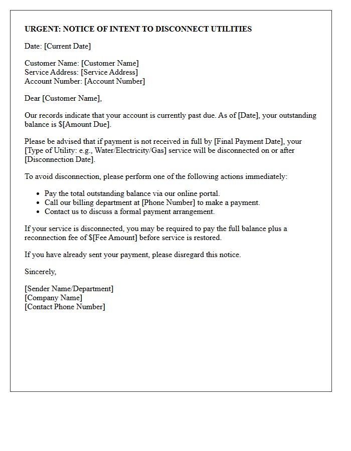 Notice of Intent to Disconnect Utilities Letter