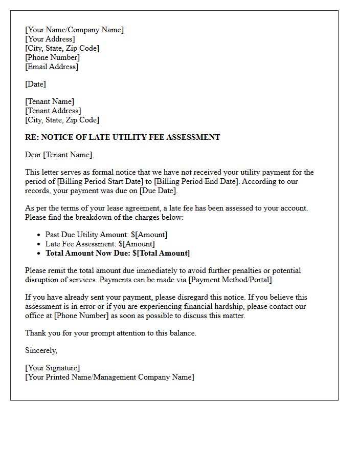 Notice of Late Utility Fee Assessment Letter