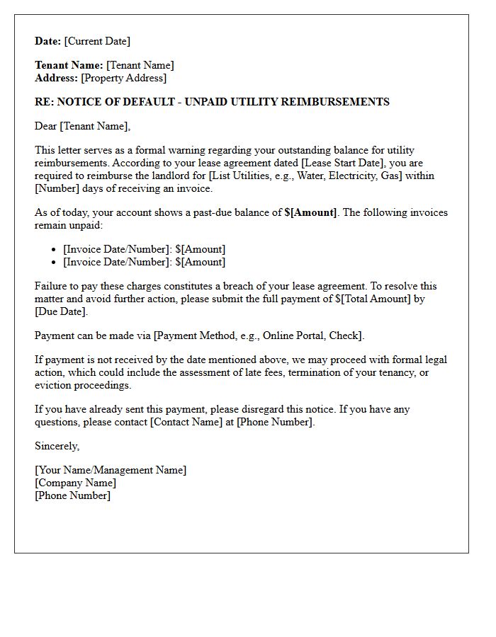 Utility Reimbursement Default Warning Letter