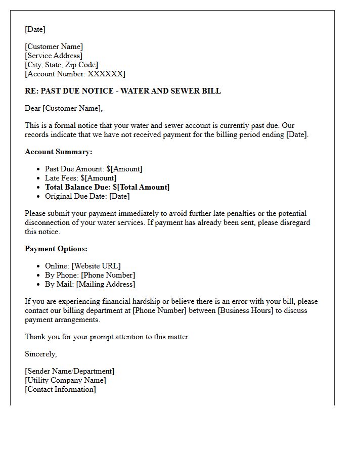 Water and Sewer Late Utility Payment Letter