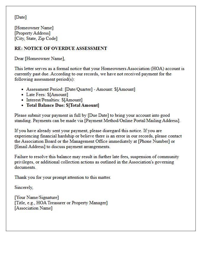 Overdue Account Notice of Late Homeowners Association Dues Letter