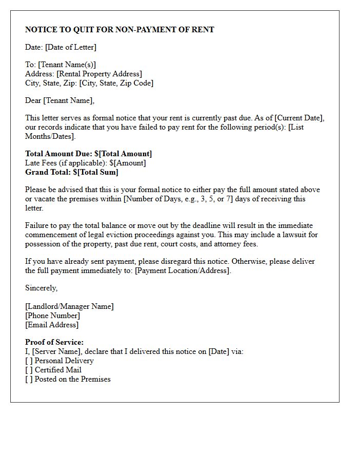 Past Due Rent Eviction Intent Notification Letter