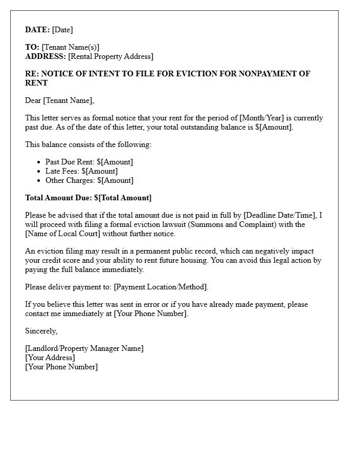 Pre-Eviction Intent to File for Nonpayment Letter