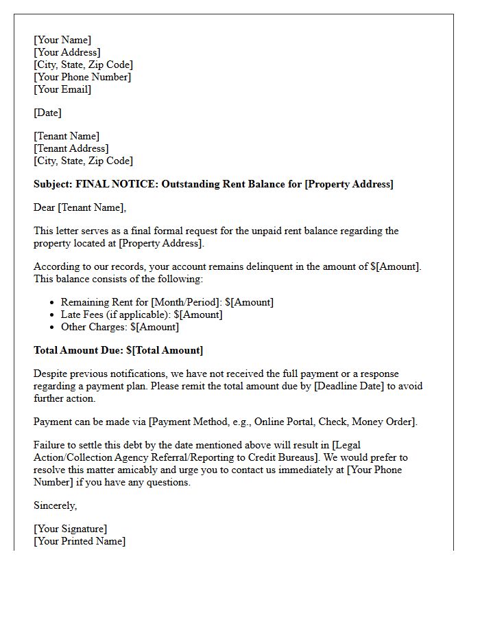 Final Request Letter for Remaining Rent Balance