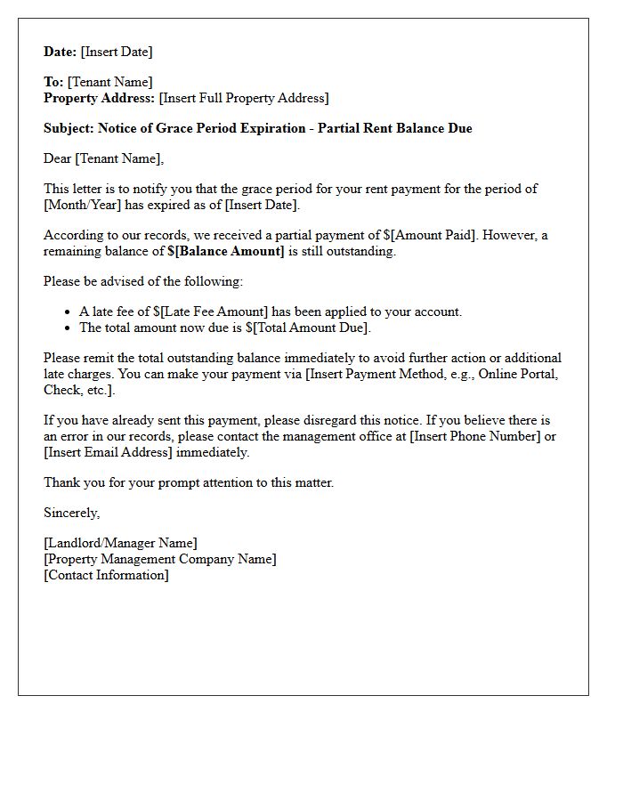 Grace Period Expiration Letter for Partial Rent Balance
