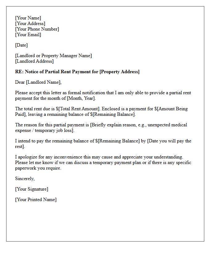 Notice of Partial Rent Payment Letter