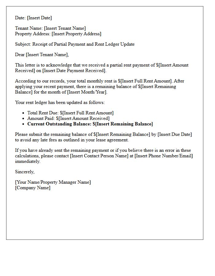 Rent Ledger Update Letter After Partial Payment
