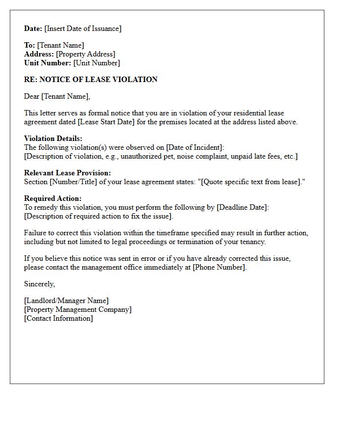 Date of Lease Violation Letter Issuance