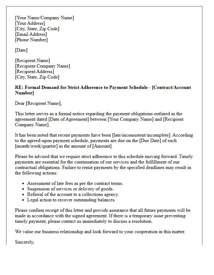 Demand for Strict Adherence to the Payment Schedule