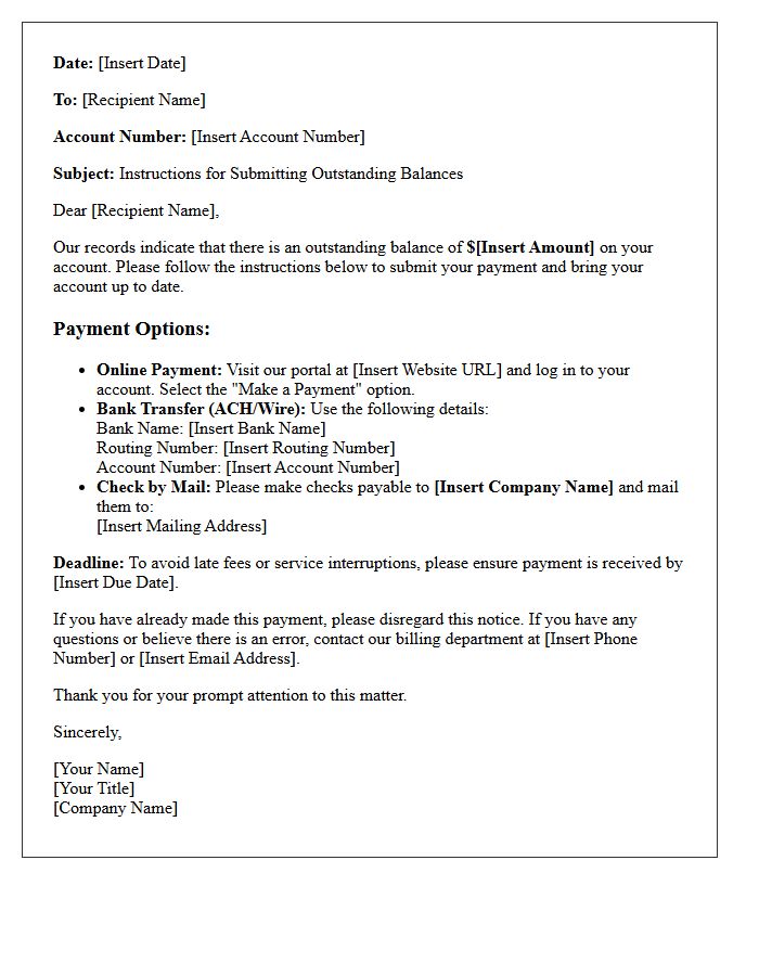 Instructions for Submitting Any Outstanding Balances