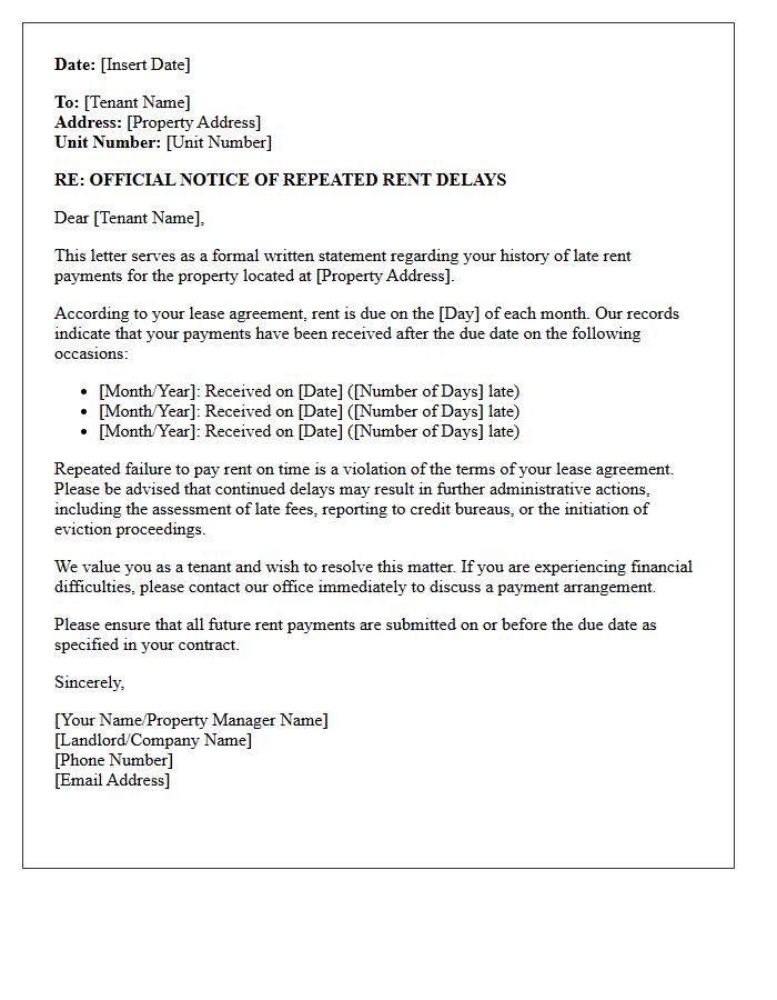 Official Statement of Repeated Rent Delays